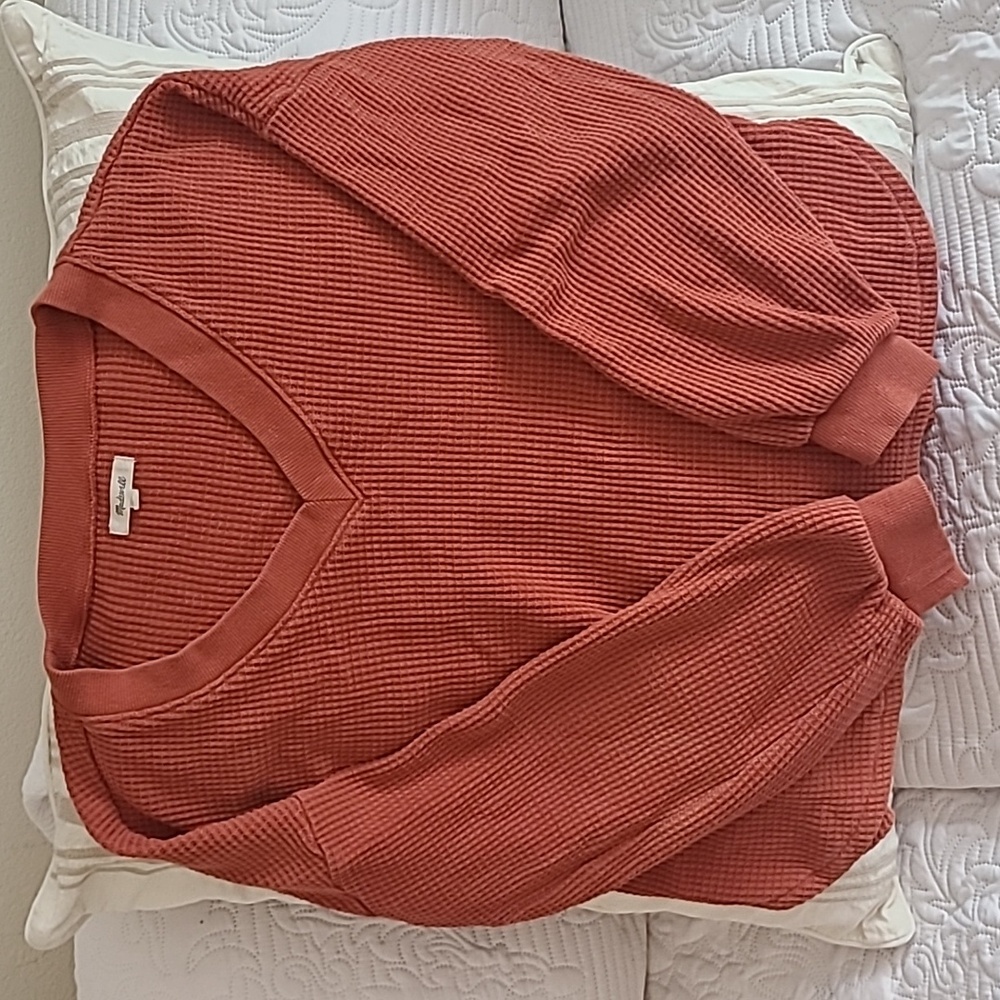 Madewell Rust Waffle V Neck Slouch Sweatshirt Size Medium